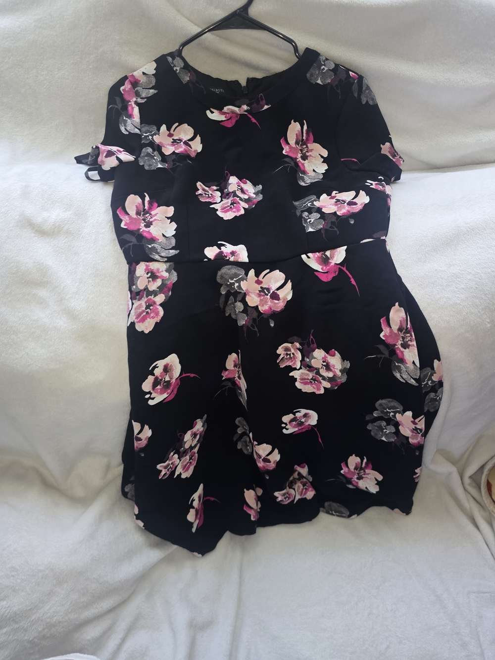 Talbots Black Floral Short Sleeve Dress with Pink & Gray Blooms